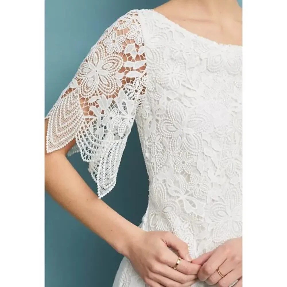 Anthropologie Charleston Lace Mini Dress Sz 0 White Rehearsal Wedding Engagement